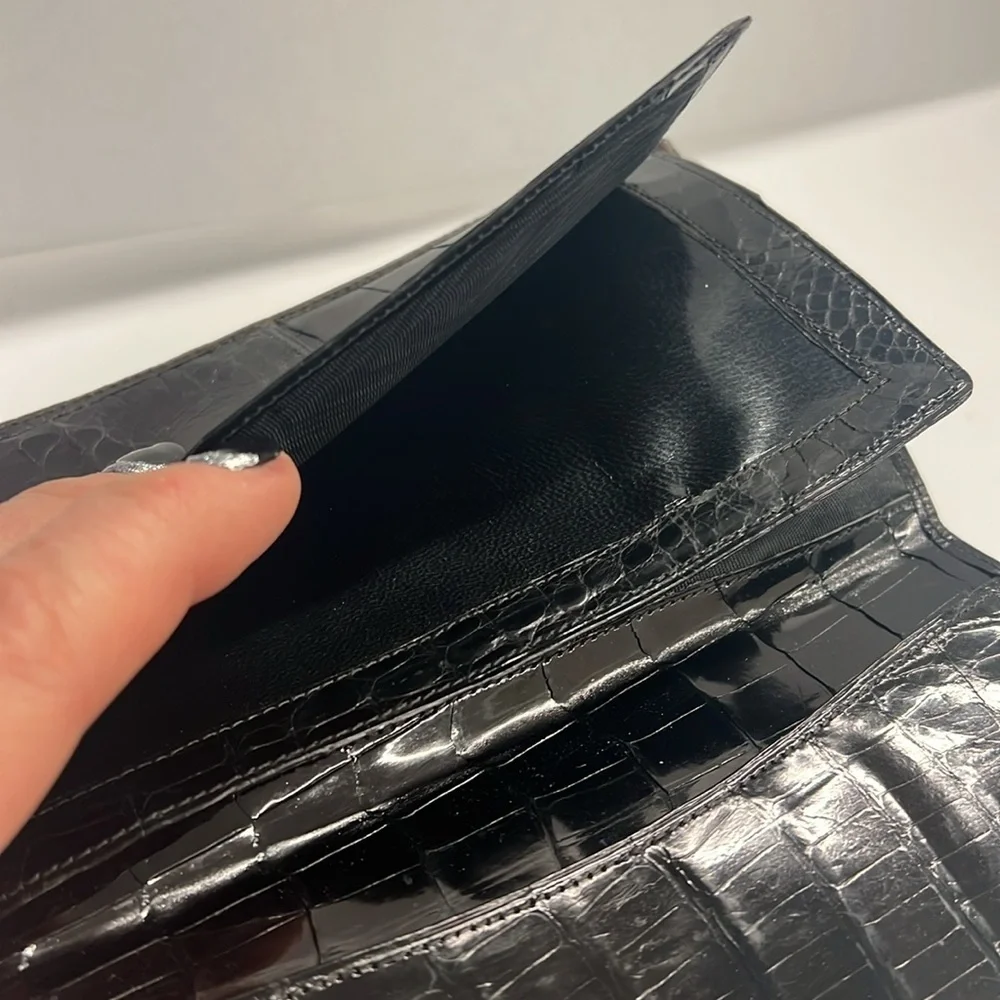 Acare Black Crocodile Patent Long Bifold Checkbook Cover Wallet - Argentina